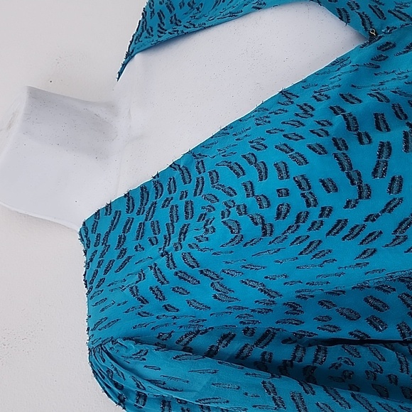 Lilly Pulitzer Alfie Silk Metallic Teal Bay Mini Dress Romper Long Sleeve Sz M - Picture 10 of 16